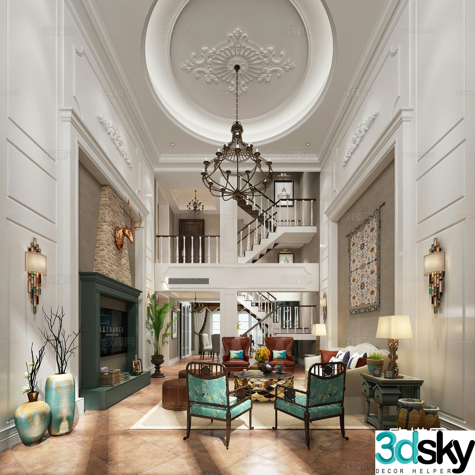 American villa living room 3D model