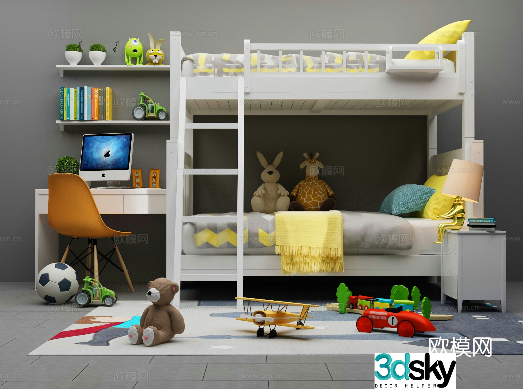 Modern children’s bed bunk bed 3d model
