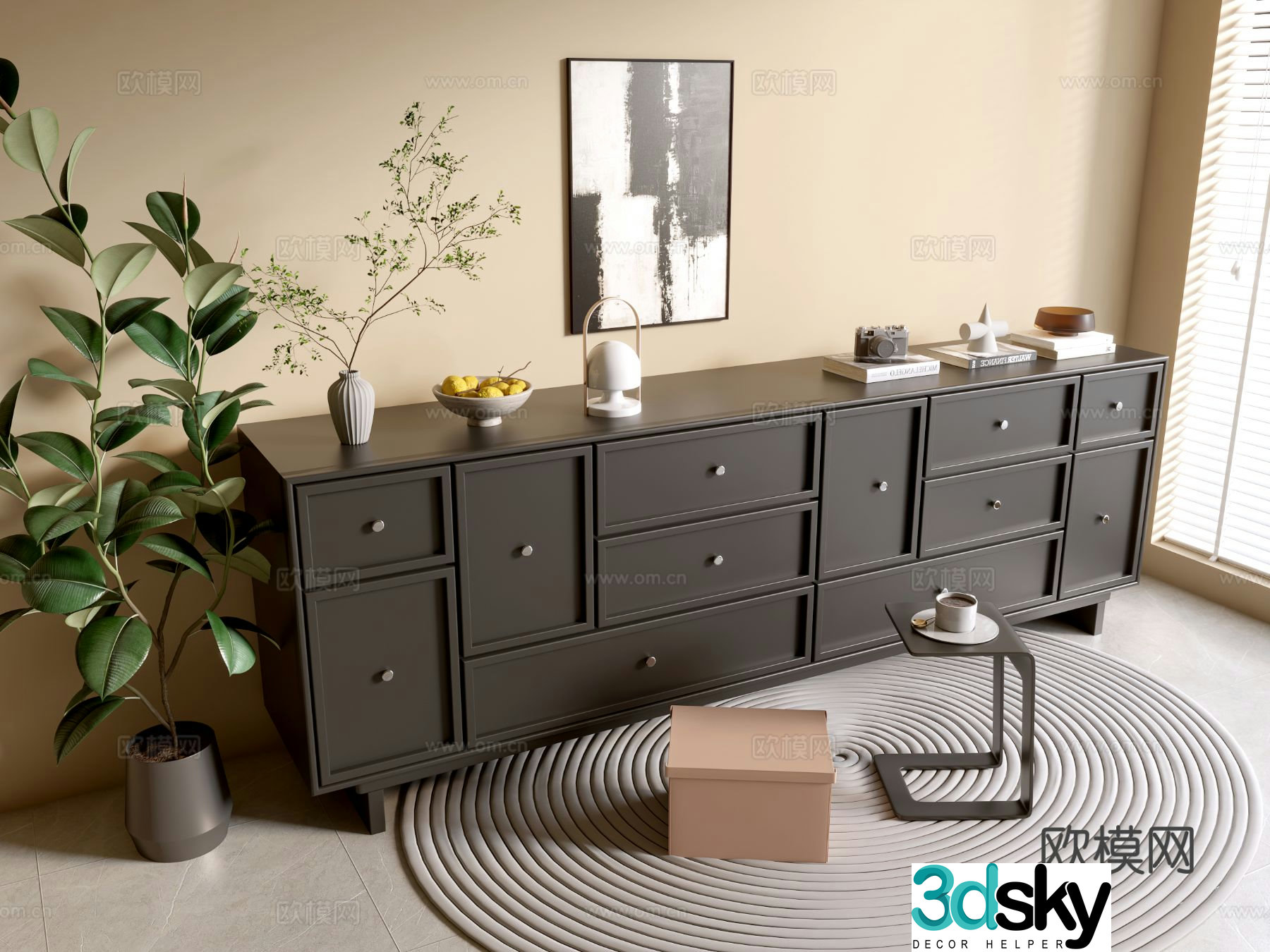 Modern black cabinet side cabinet entrance cabinet 3d model