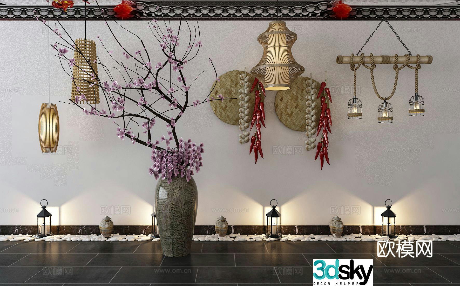 New Chinese vase landscape sketch folk sketch 3D model