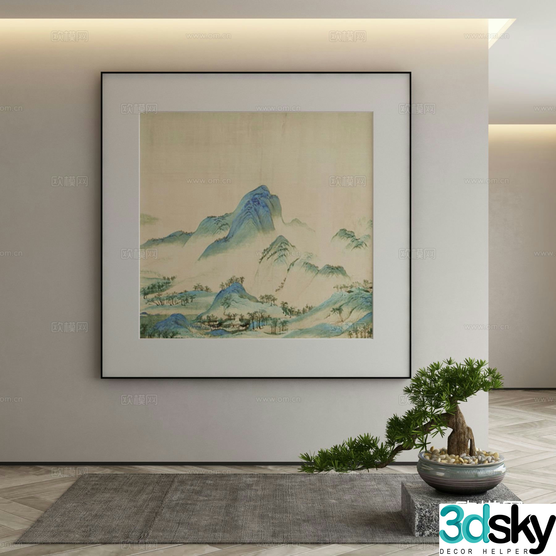 New Chinese style landscape painting decorative painting 3D model