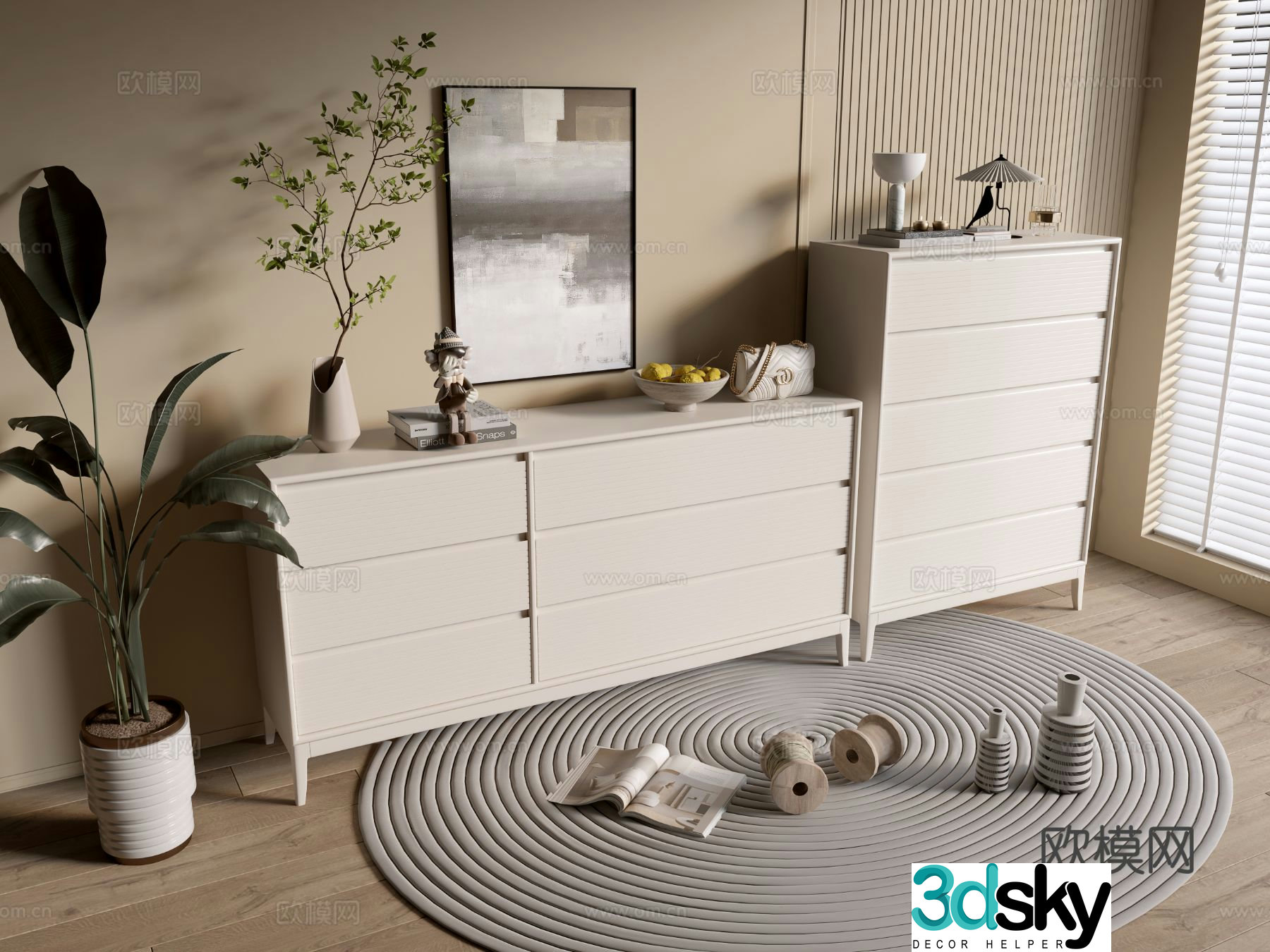 Cream style cabinet chest of drawers chest of drawers 3d model