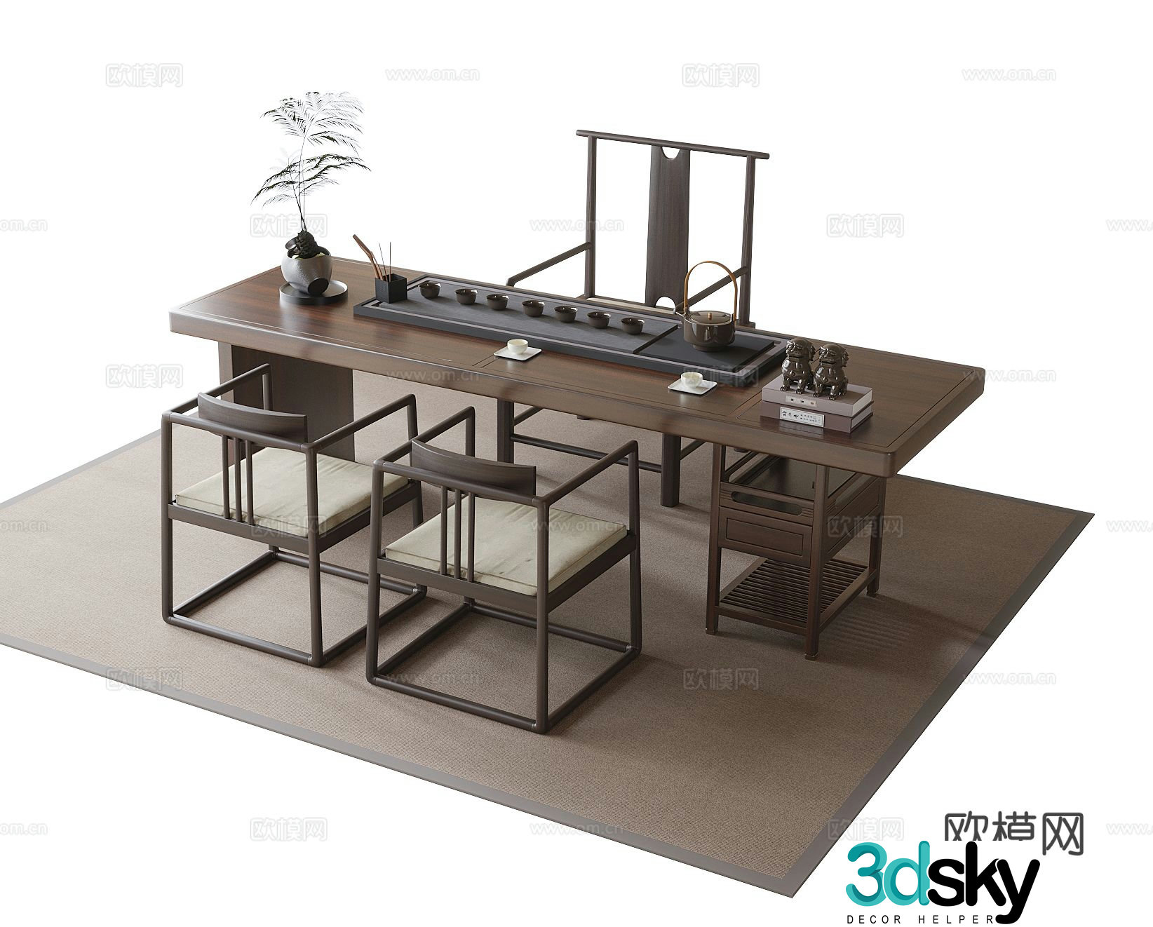 Chinese tea table and chairs 3d model