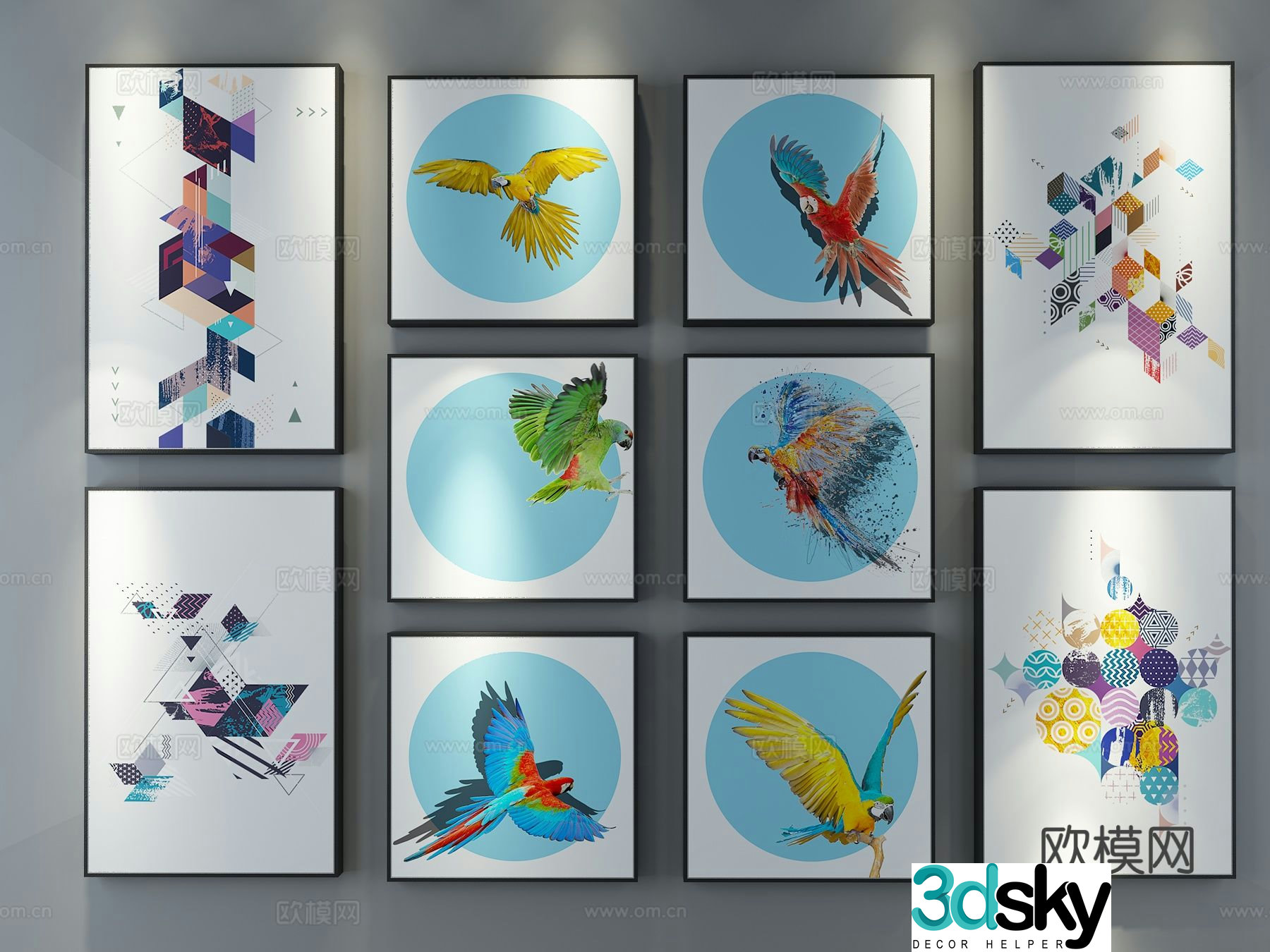 Modern minimalist painting flower and bird painting decorative painting 3D model