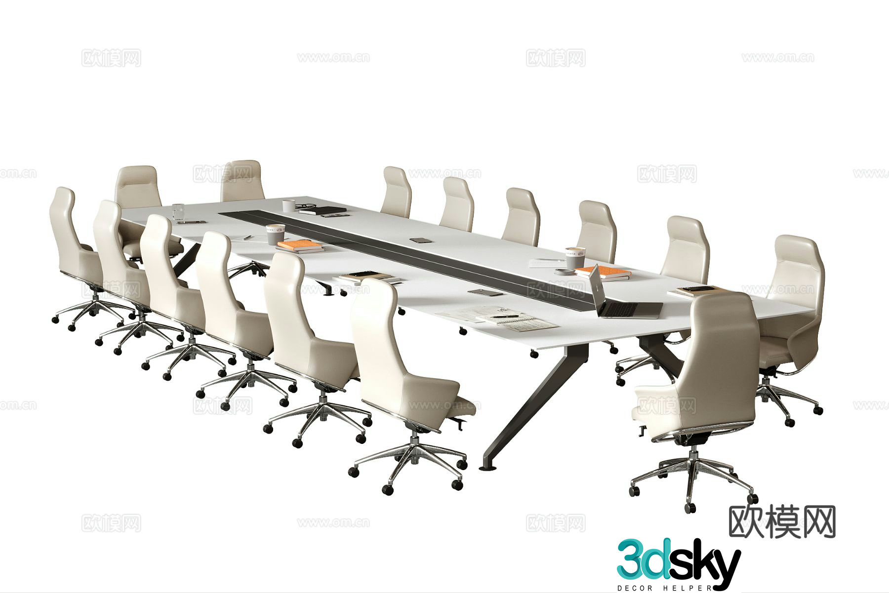 Modern conference table and chairs long conference table 3d model