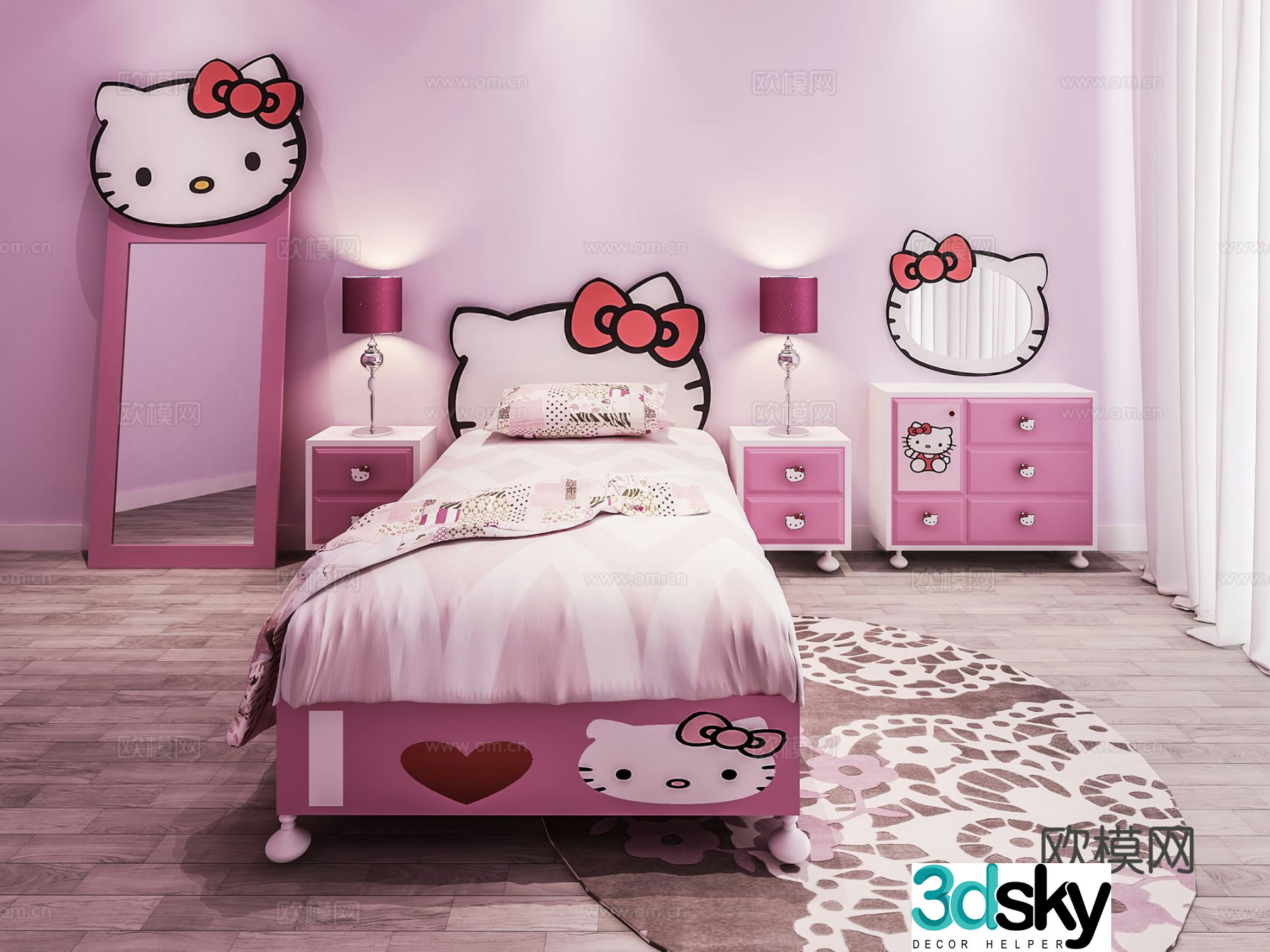 Modern children’s bed girl’s bed 3d model