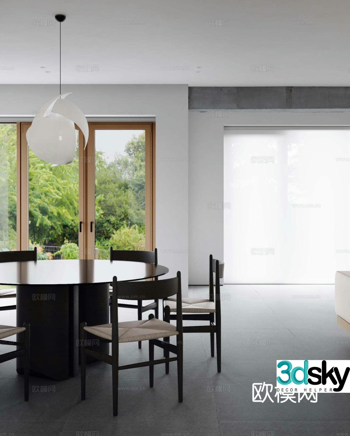 Modern dining table and chairs round dining table 3d model