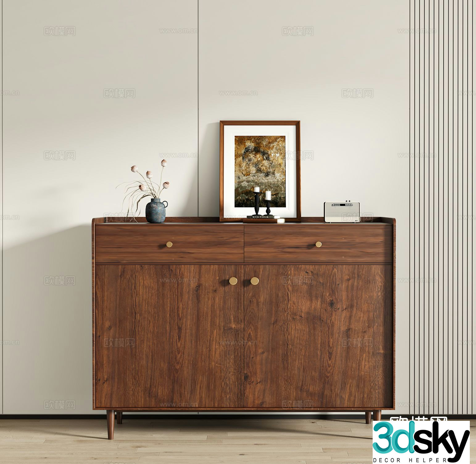 Medieval style entrance cabinet and side cabinet 3D model