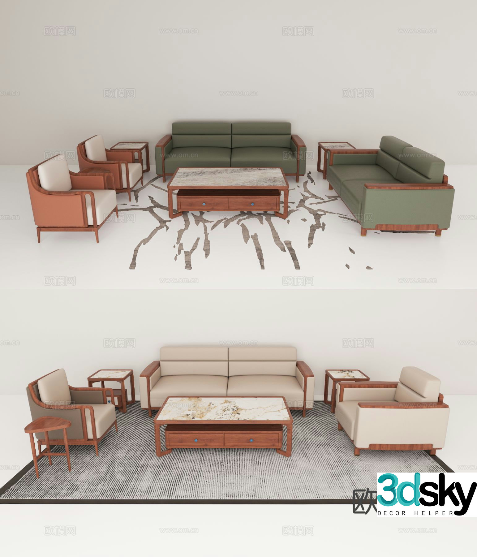 New Chinese style modular sofa 3d model