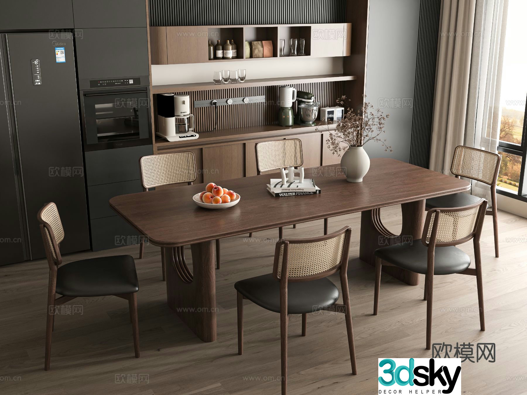 Medieval style dining table and chairs bar dining table 3D model