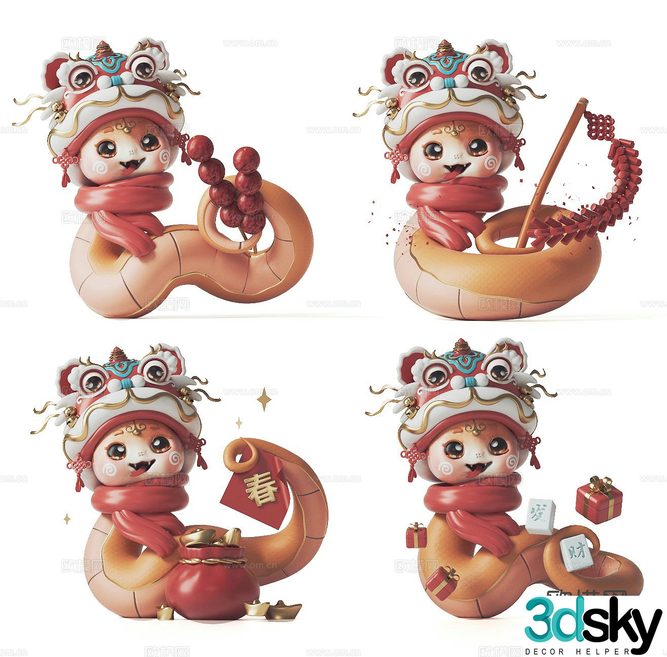 Modern Year of the Snake Ornaments Crafts 3D Model