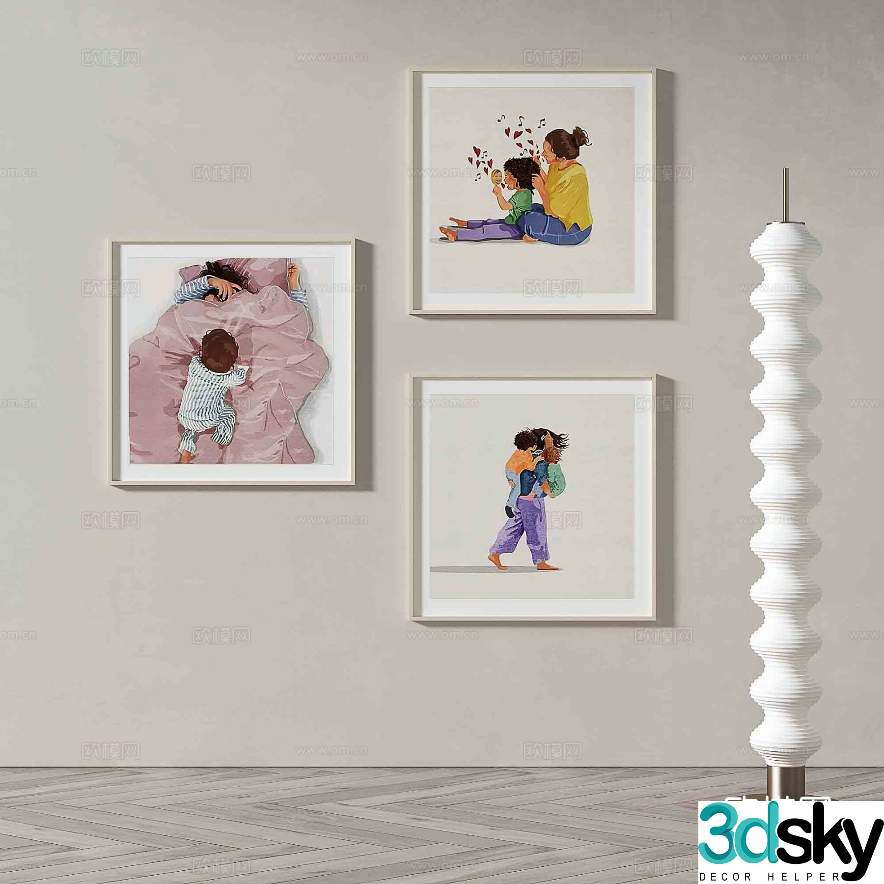 Modern simple hanging painting character cartoon decorative painting 3d model