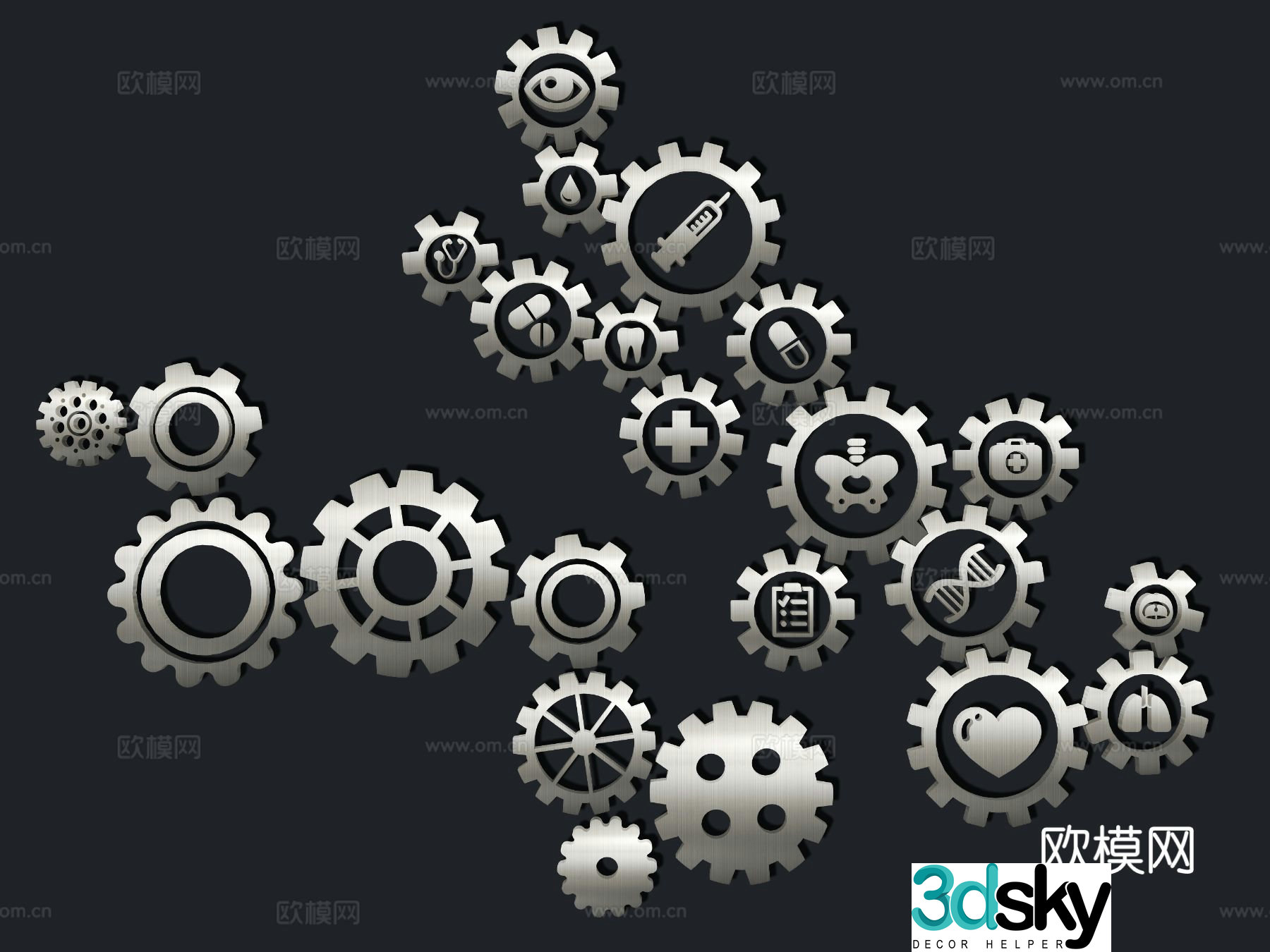 Technology gear wall decoration machinery icon machinery parts wall decoration 3d model