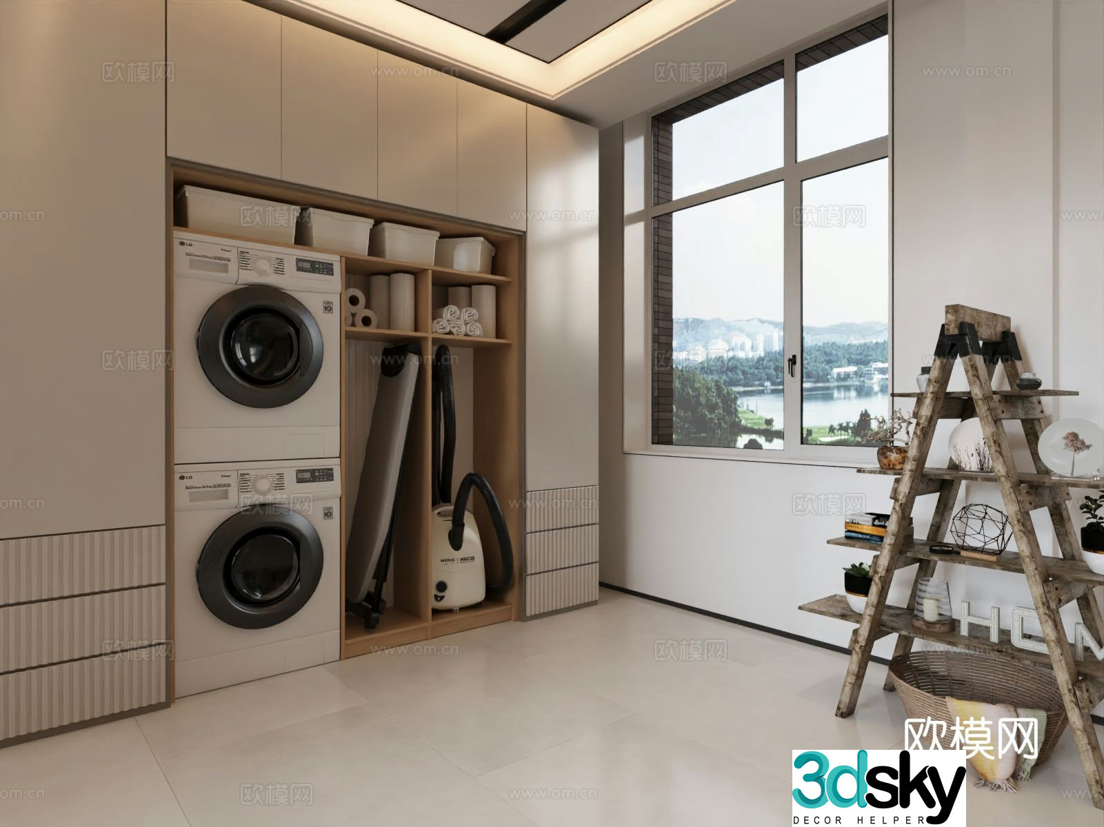Modern balcony cabinet washing machine cabinet 3d model