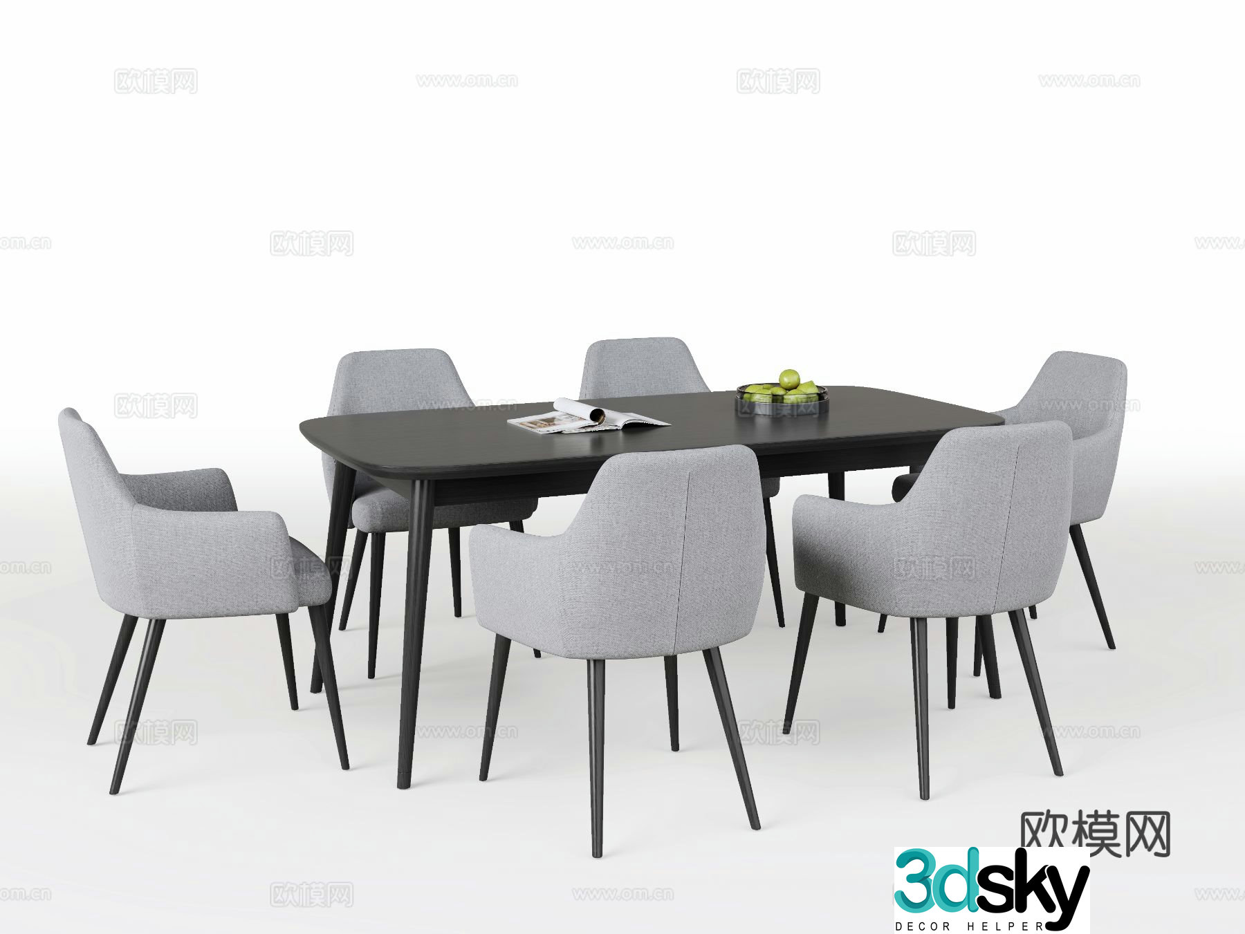 Modern dining table and chairs 3d model
