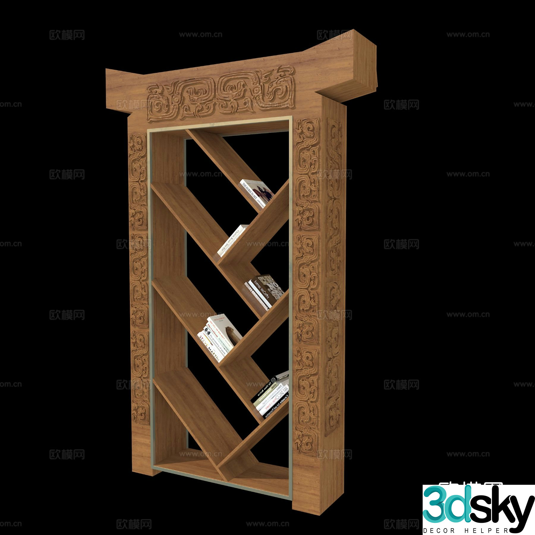 Chinese style bookshelf bookcase book step 3d model