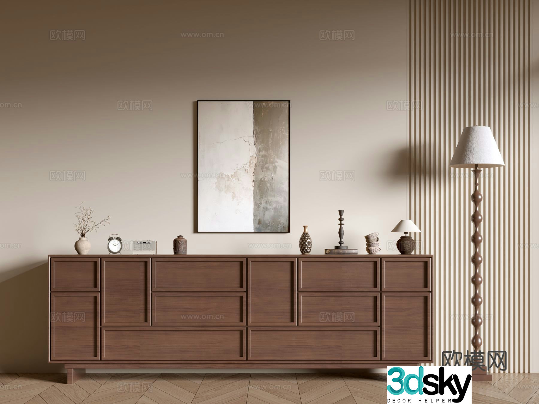 Medieval style TV cabinet wood grain TV cabinet 3D model