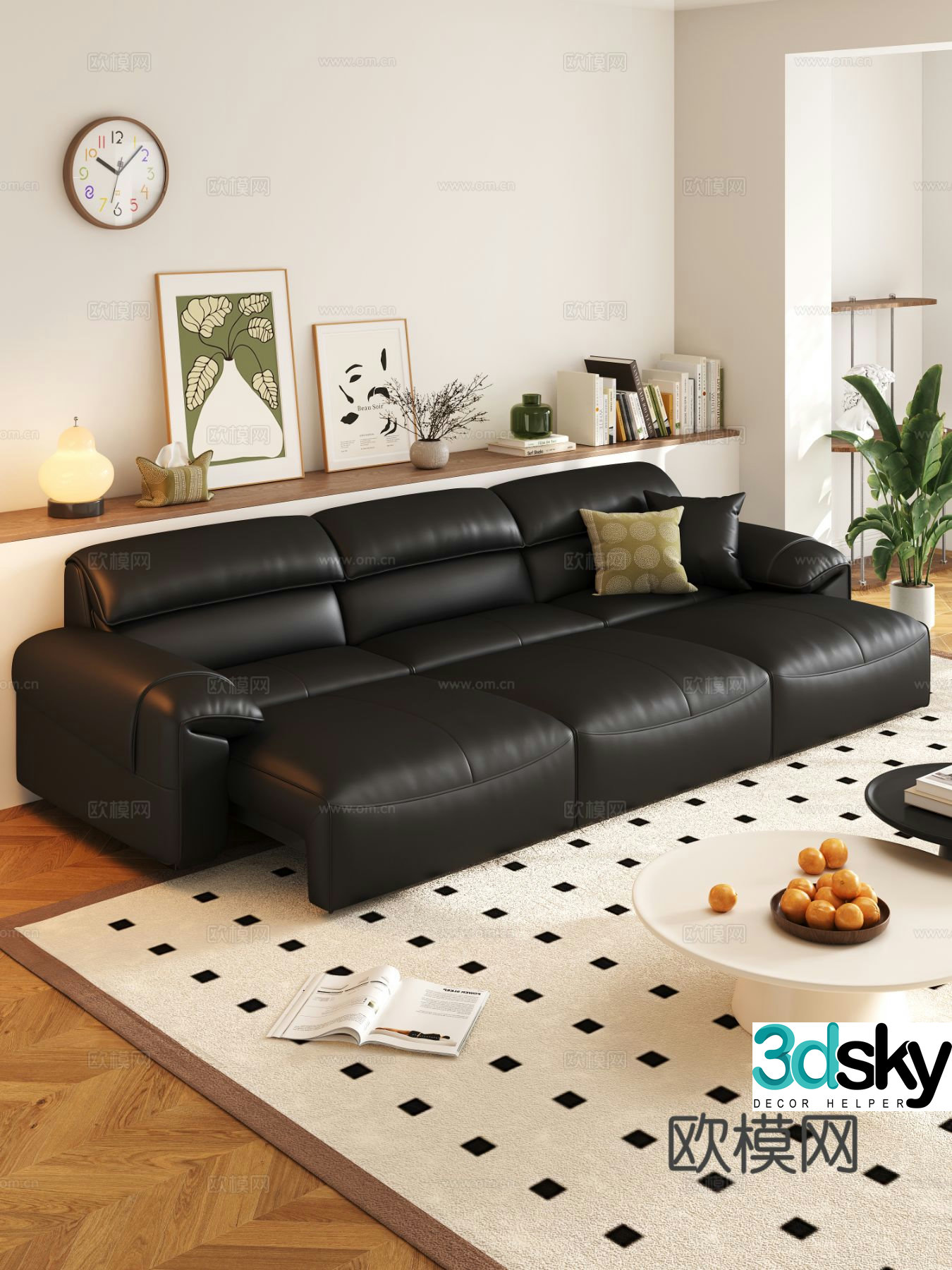 Modern leather sofa three seater sofa 3d model