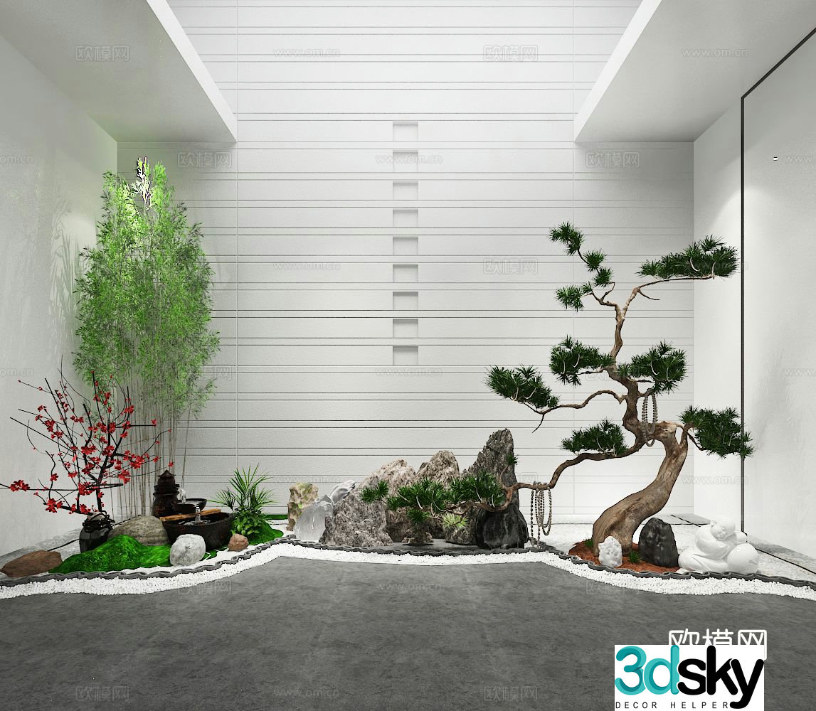 Chinese style indoor landscape garden scene gardening sketch 3D model