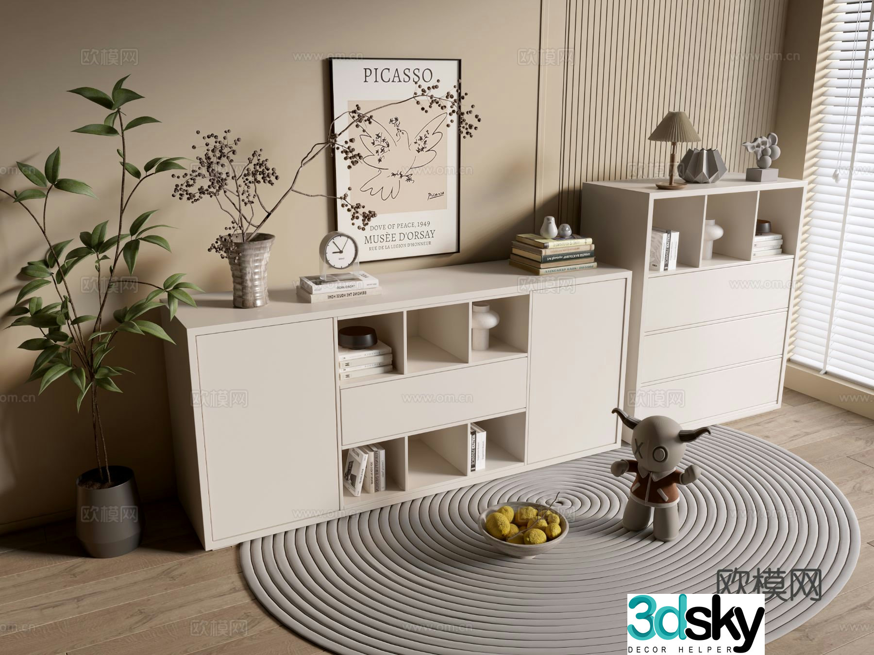 Cream style entrance cabinet side cabinet 3D model