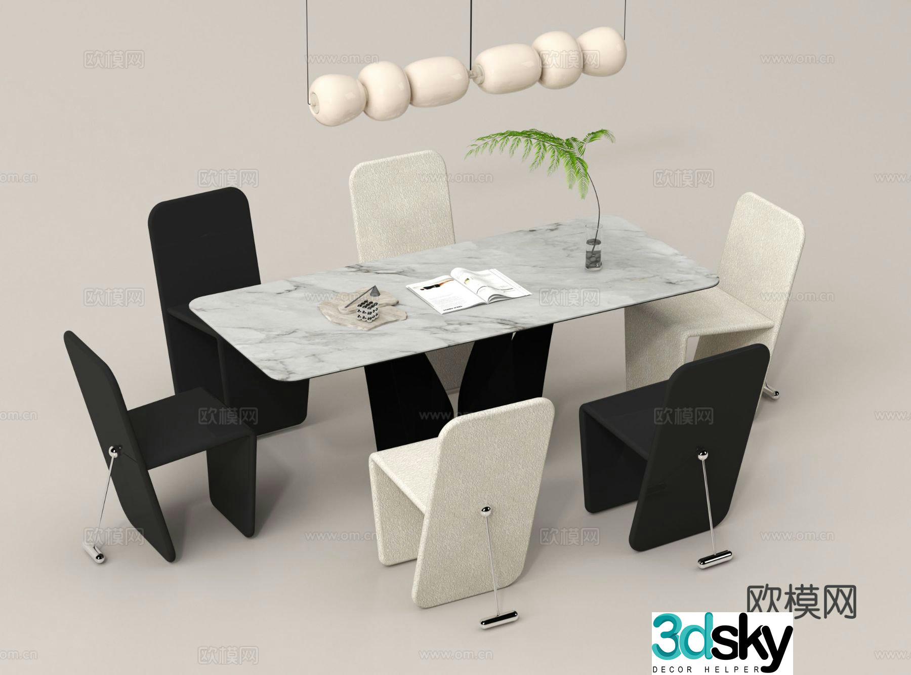 Modern dining table and chairs bar dining table 3d model