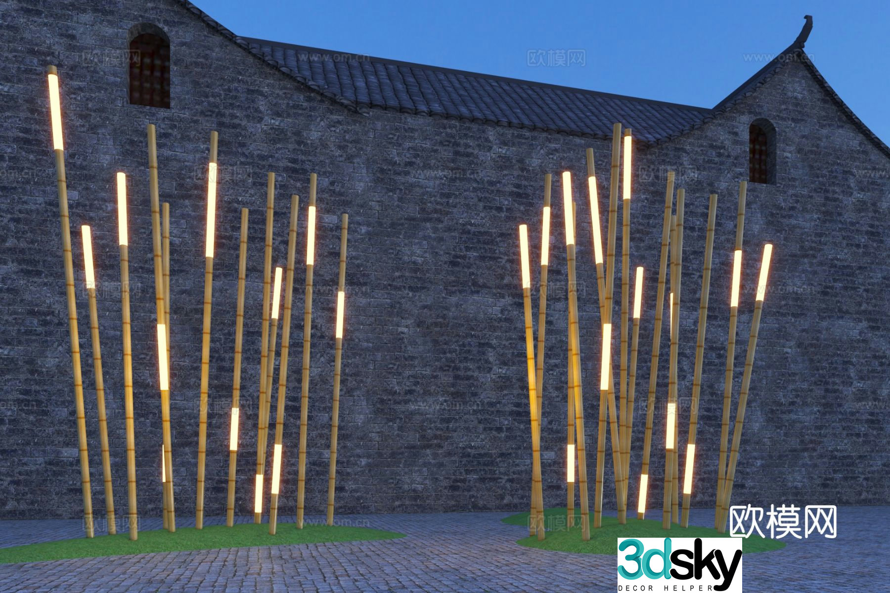 New Chinese style landscape lamp shaped bamboo outdoor lamp 3d model