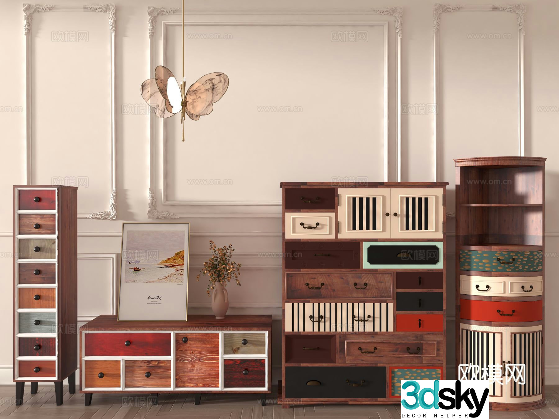 American style chest of drawers side cabinet 3d model