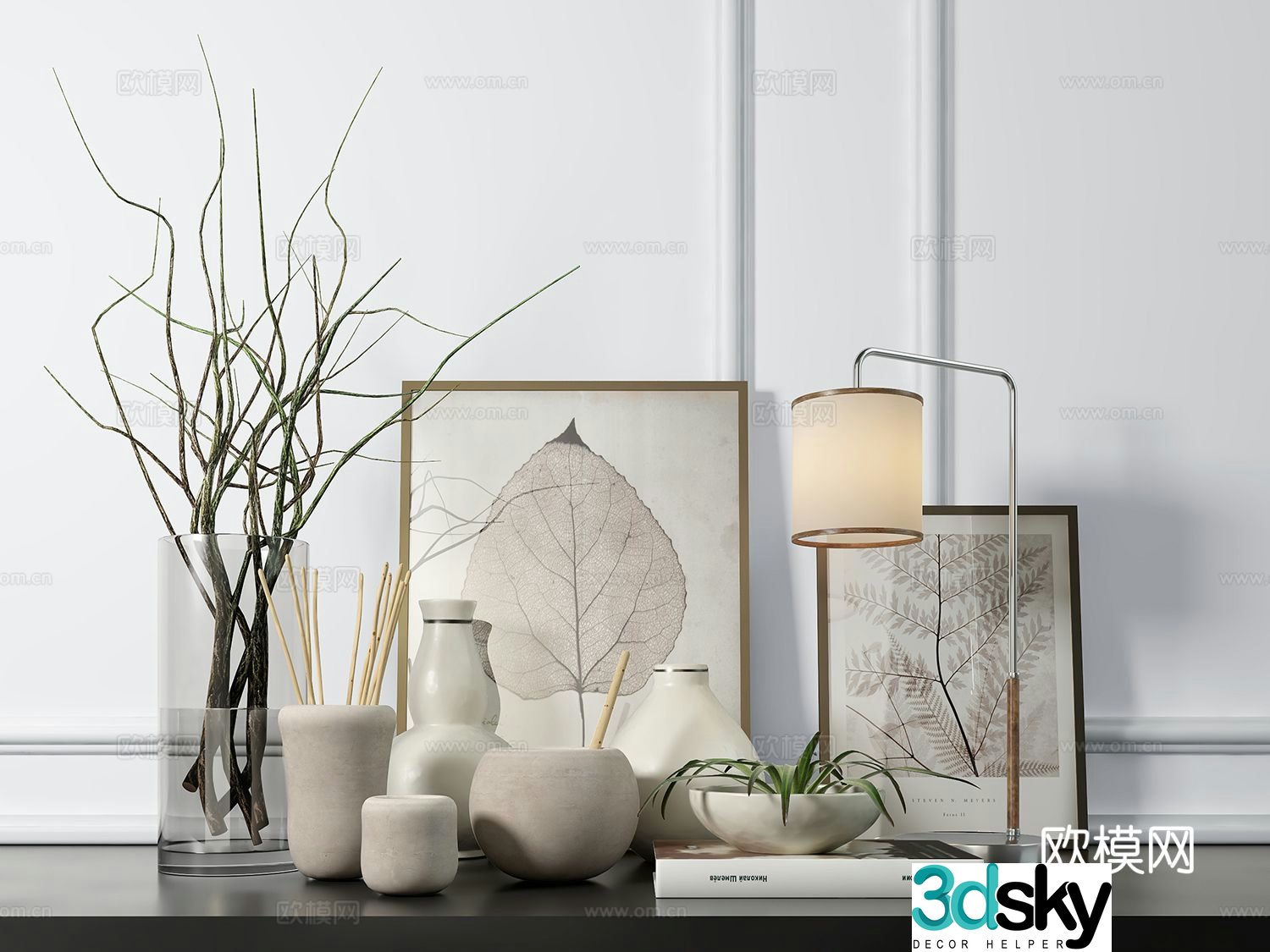 Modern accessories ornaments photo frames desk lamps 3d model
