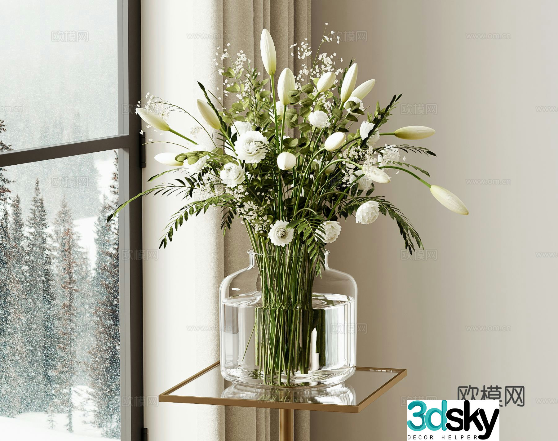 glass vase flowers flowers flower arrangement 3d model