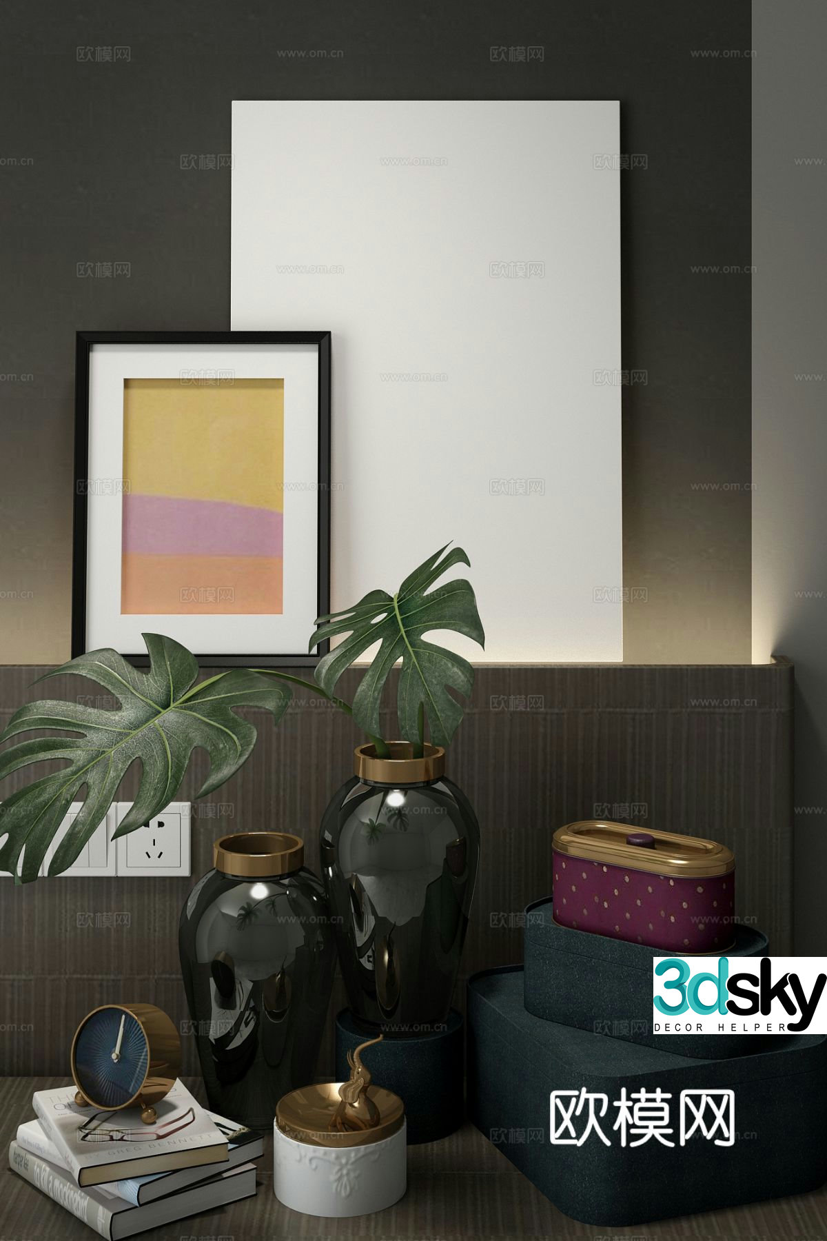 Modern decorative ornaments vase books 3d model