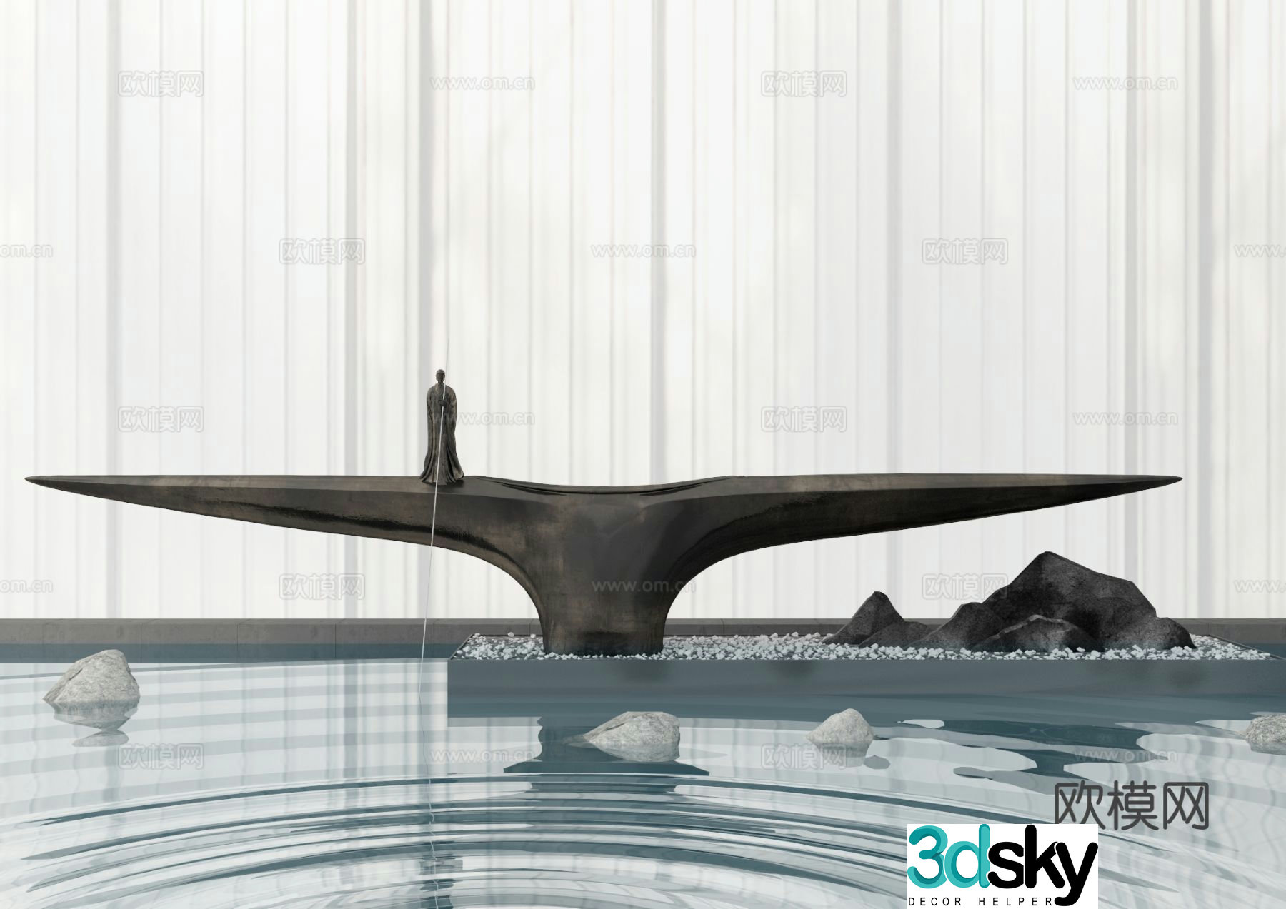 New Chinese-style sculpture art installation waterscape installation 3D model