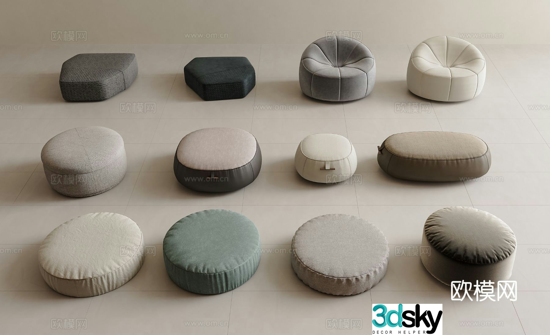 Tatami mat seat cushion round cushion bay window mat futon 3d model