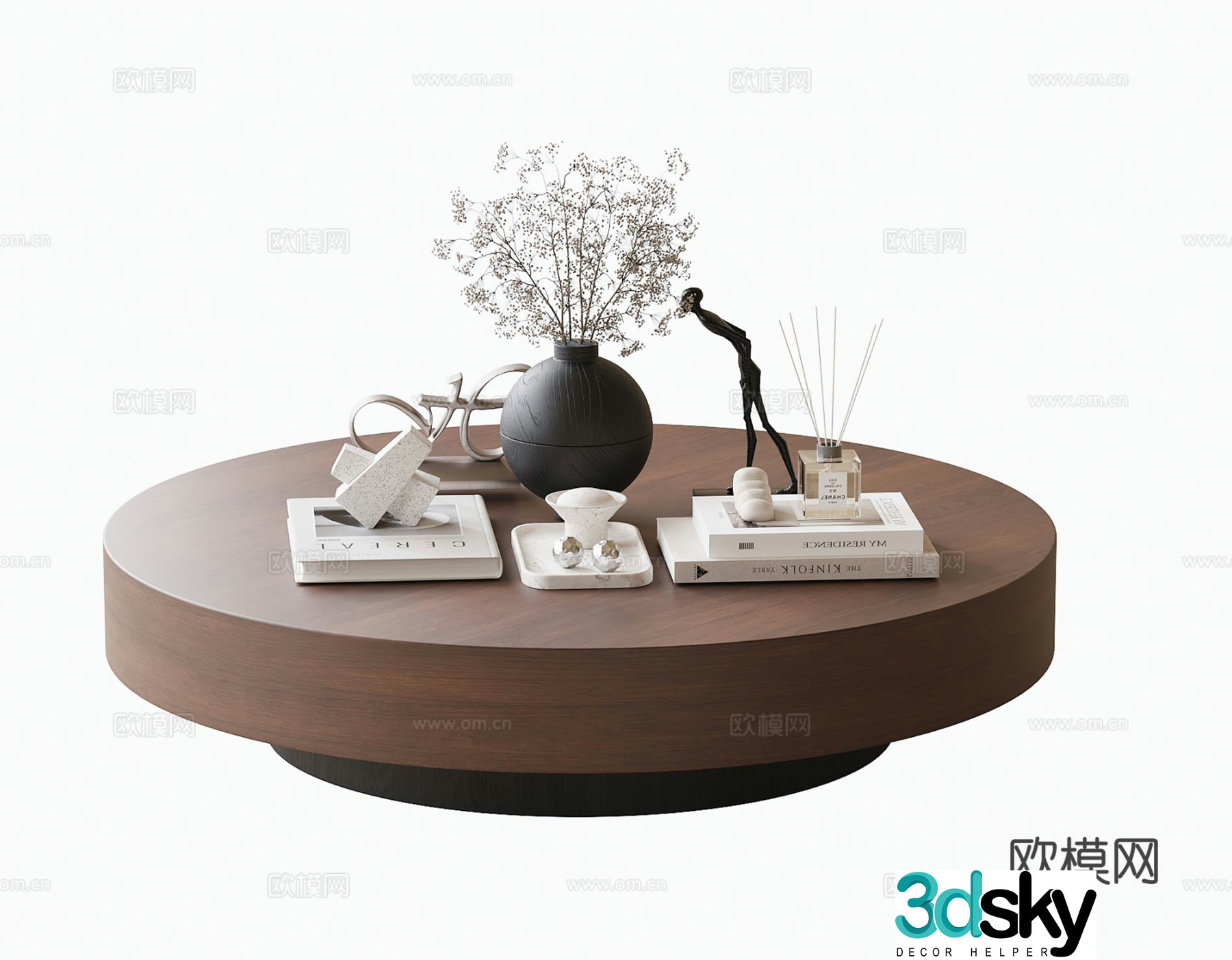 Round coffee table solid wood coffee table 3d model