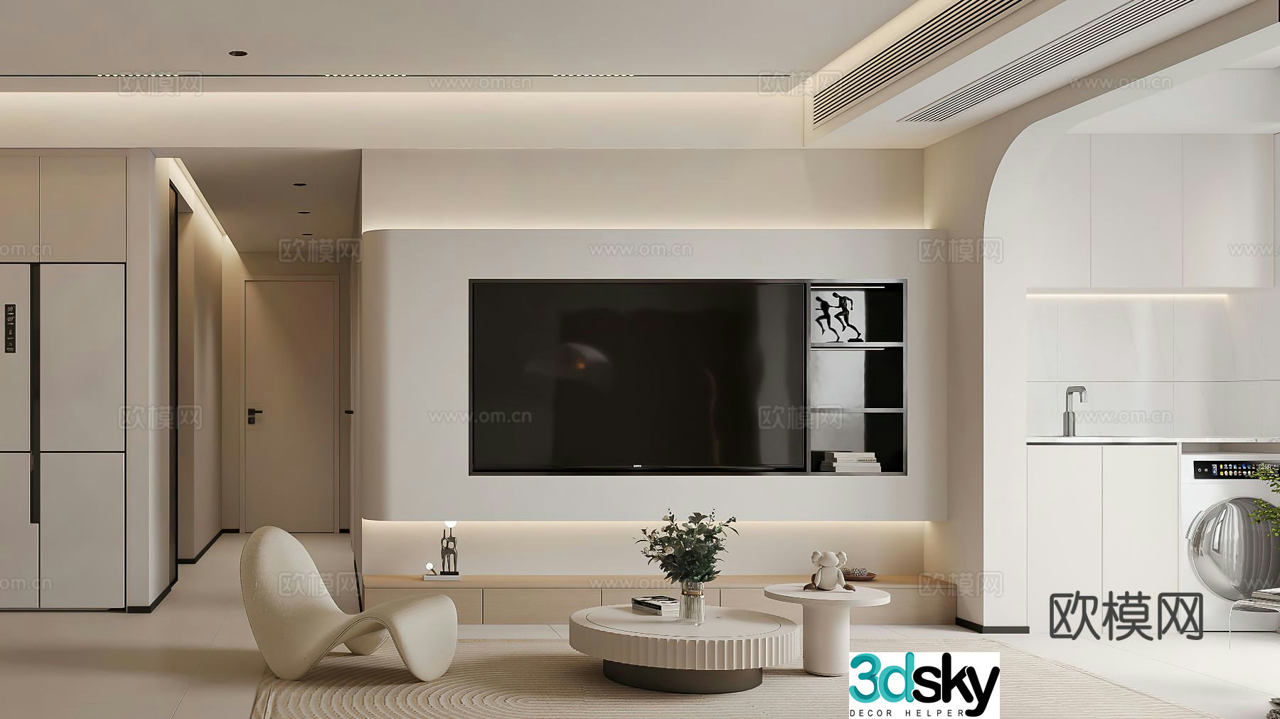 Cream style living room 3d model