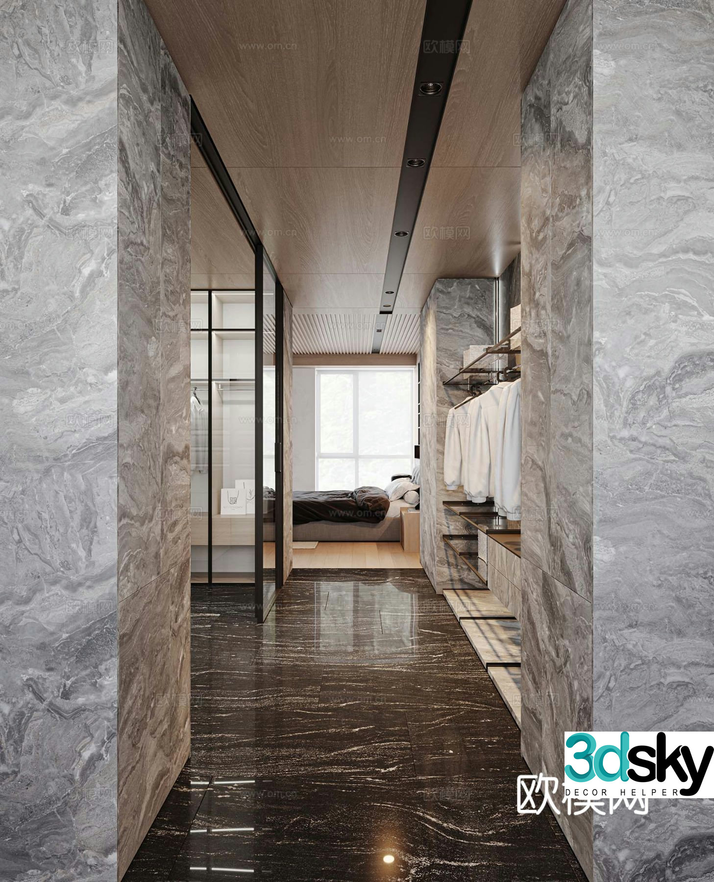 Modern doorless wardrobe cloakroom 3d model