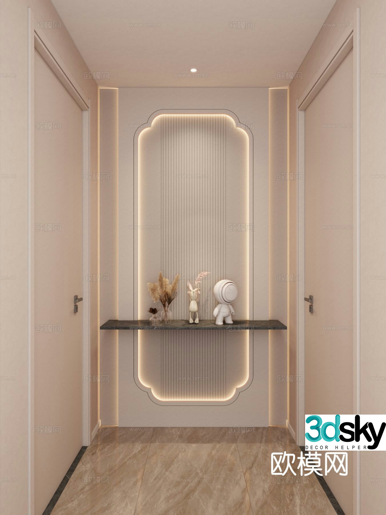 Cream style corridor entrance hall 3d model