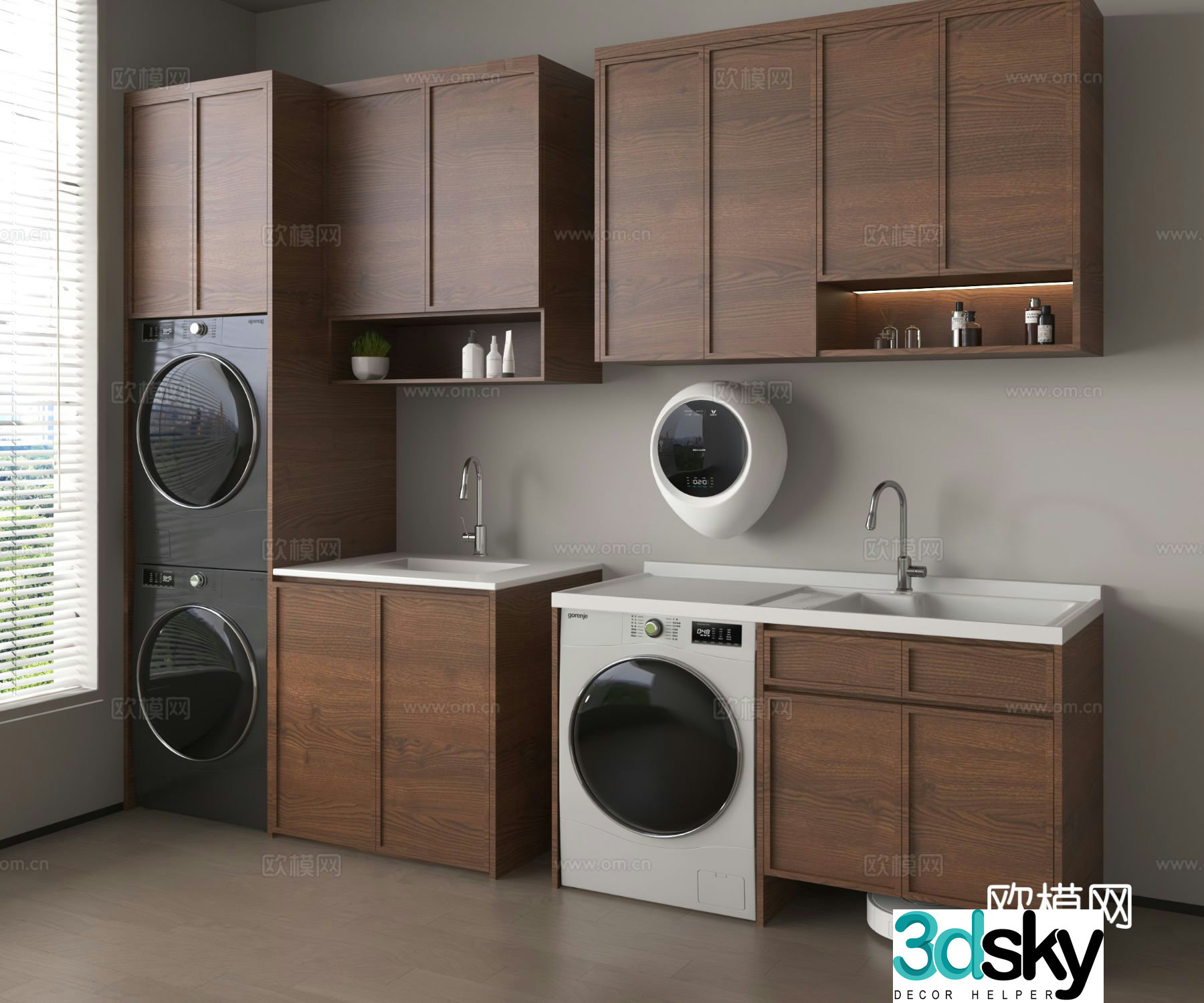 Medieval style balcony cabinet washing machine cabinet 3d model