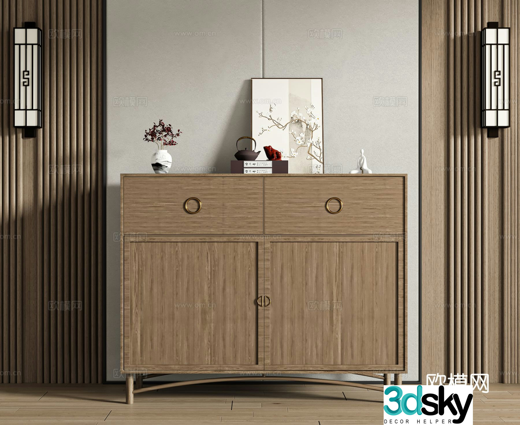 New Chinese style entrance cabinet side cabinet 3D model