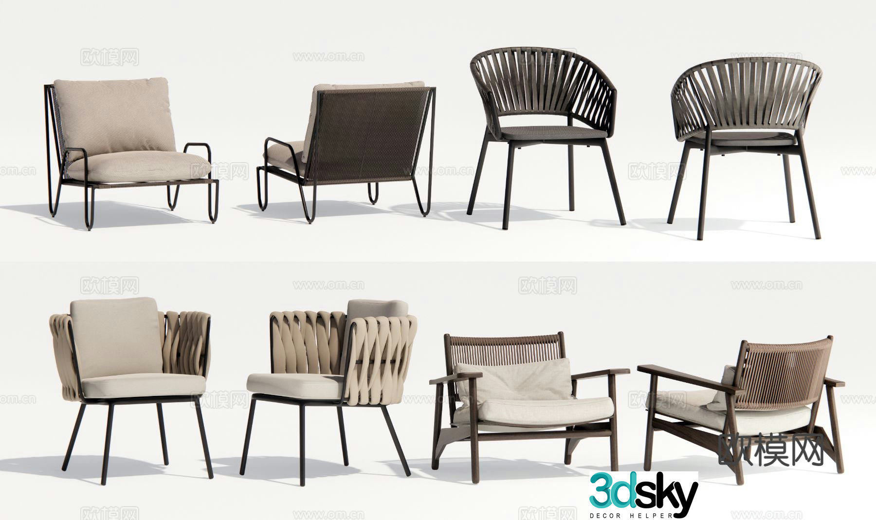 Modern outdoor chair rattan leisure chair 3d model