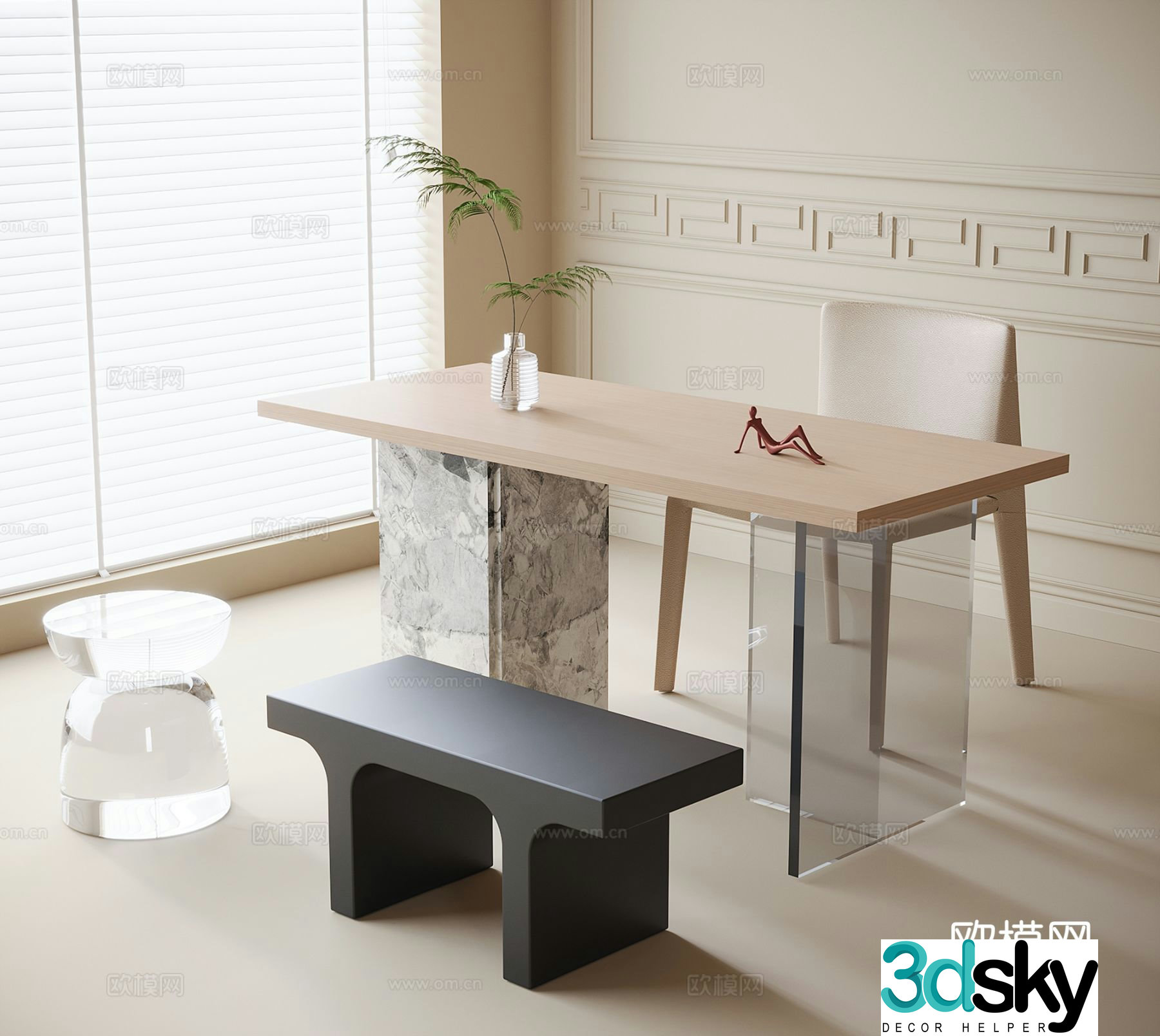 Modern desk and chair tea table and chair 3d model