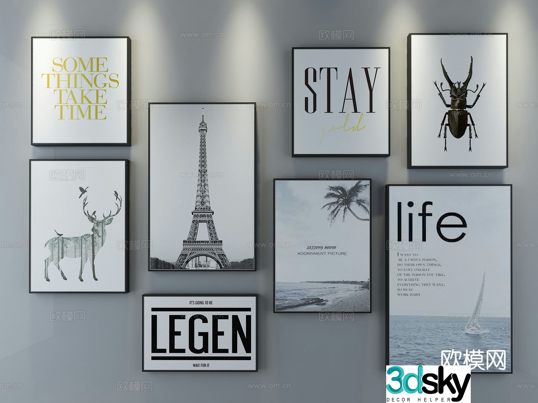 Modern minimalist painting combination painting decorative painting 3D model