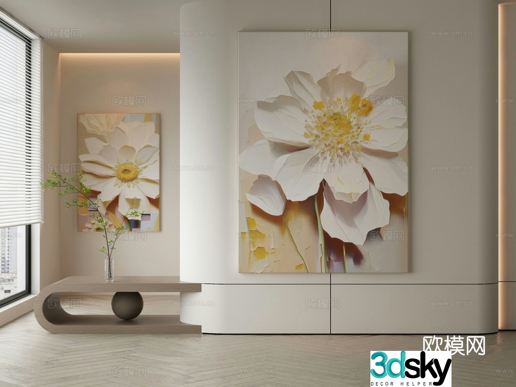 Modern flower painting decorative painting 3d model