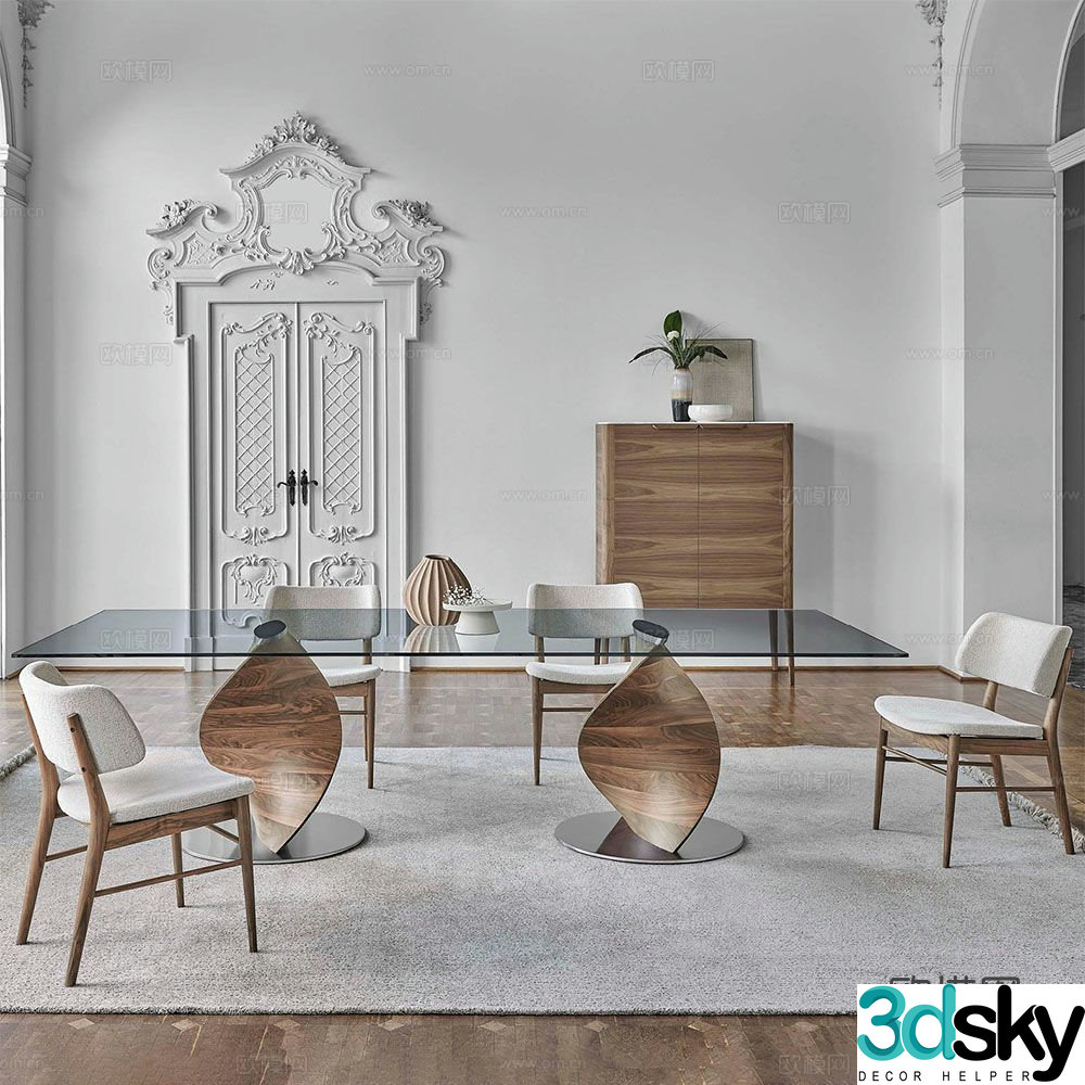 Porada Nordic dining table and chairs glass dining table 3d model