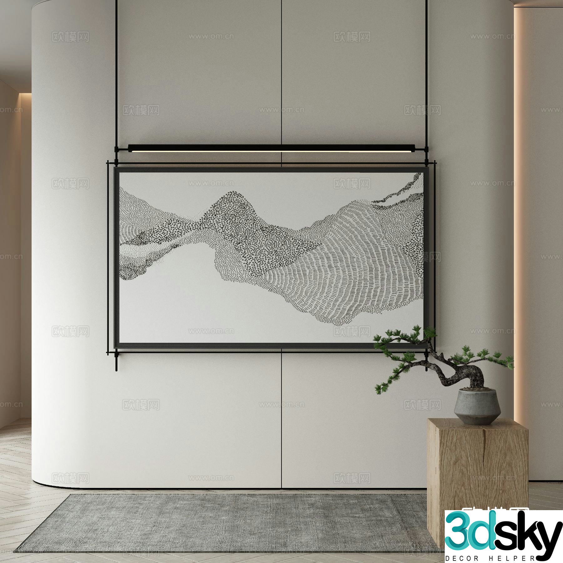 New Chinese texture painting decorative painting 3D model