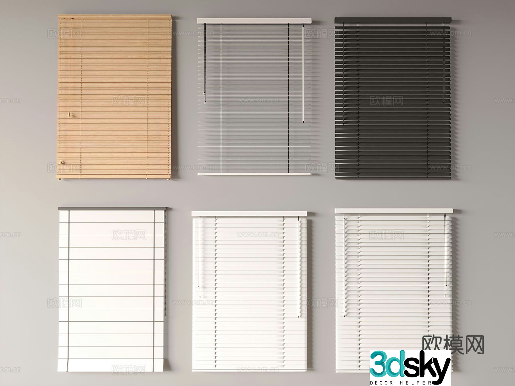 Venetian blinds roller blinds bamboo blinds sunshades curtains 3d model