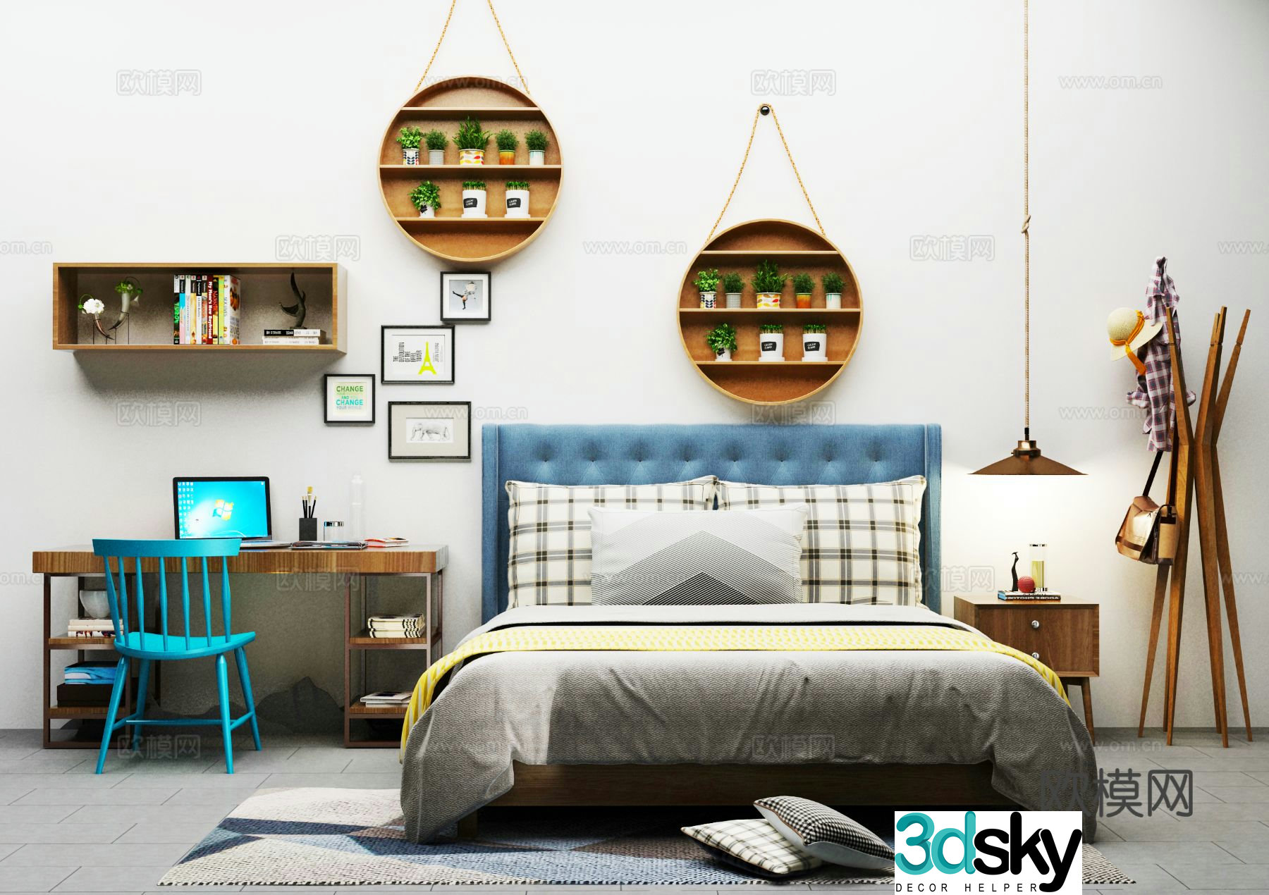 Nordic double bed 3d model