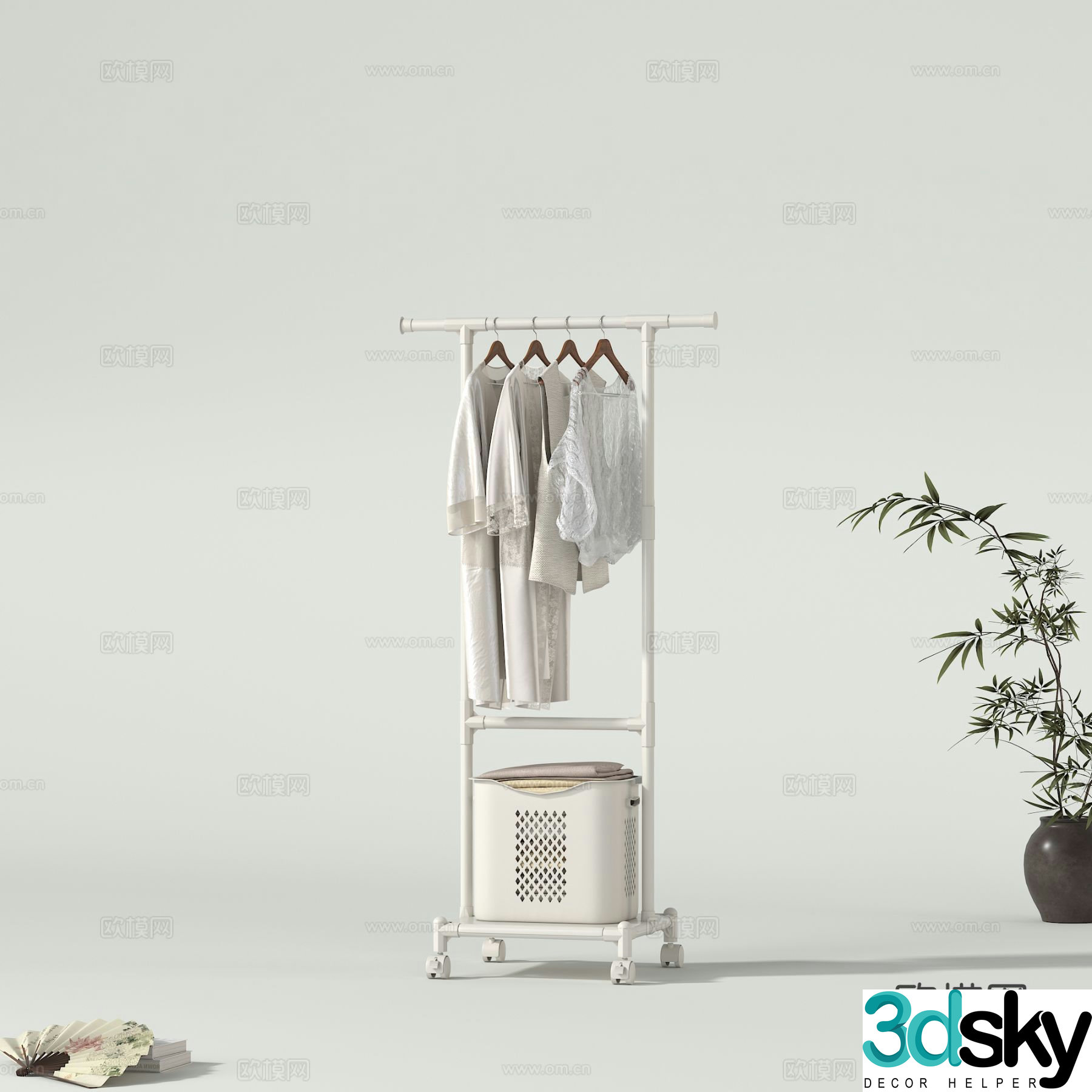 Floor-standing clothes rack dirty clothes basket clothes hanger 3D model
