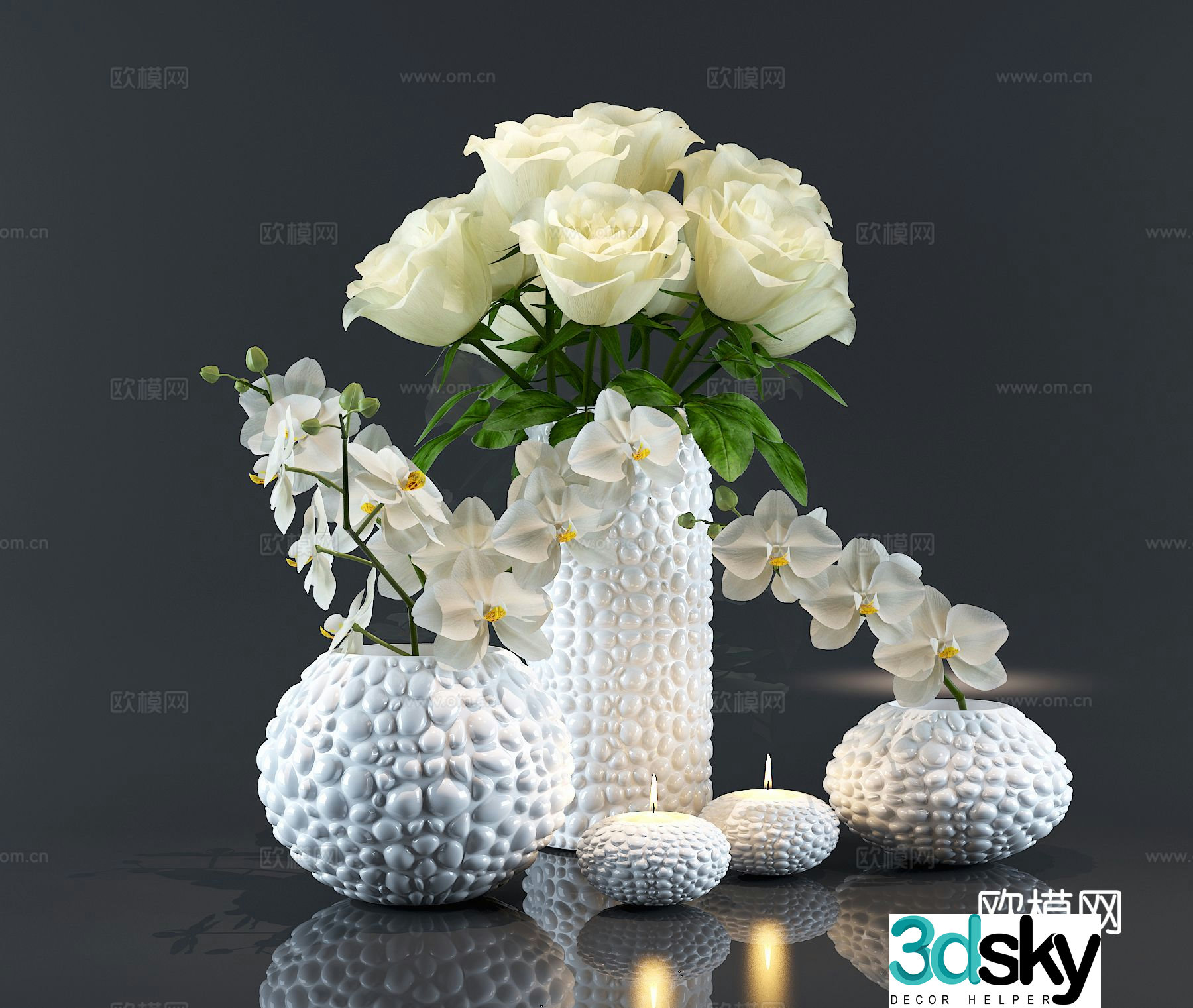 modern vase floristry flowers candlestick 3d model
