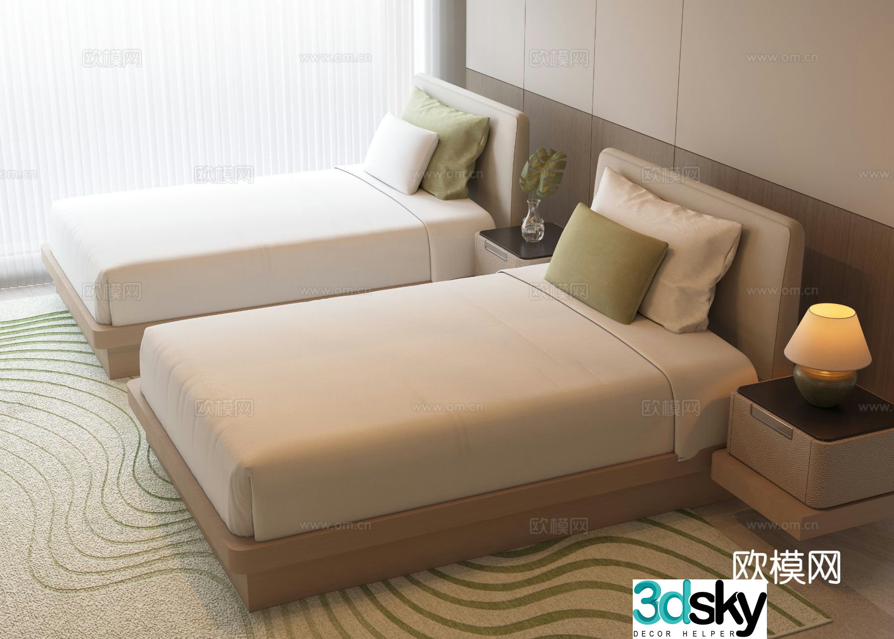 Hotel room bed single bed 3d model