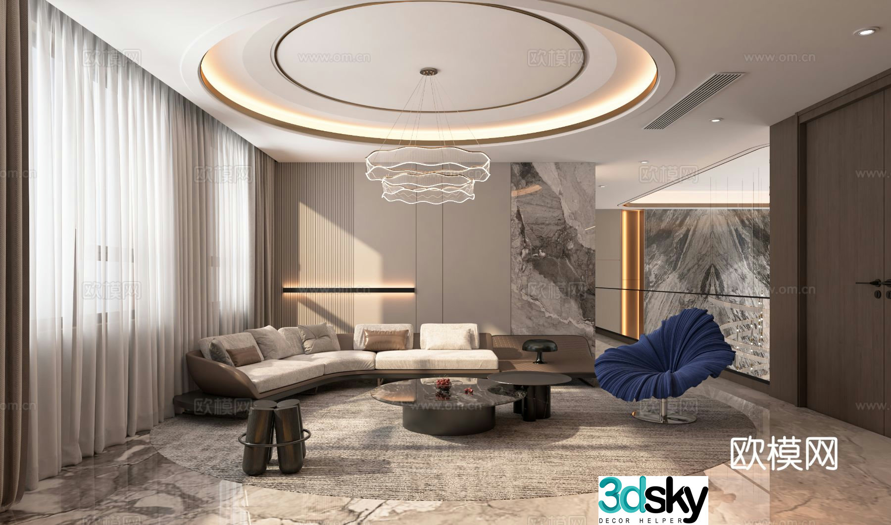 Light luxury living room 3D model
